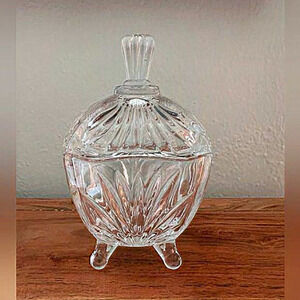 Vintage American‎ Cut Crystal Glass Sugar Trinket Bowl w/ Lid